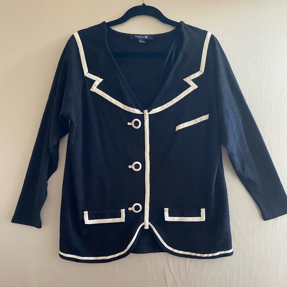 Forever 21 Pullover "Tuxedo-style" Sweater With Cream Trim